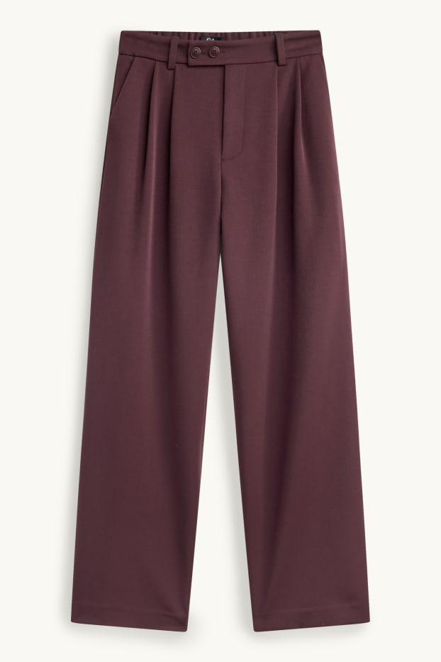Women - Business trousers - high waist - wide leg - bordeaux