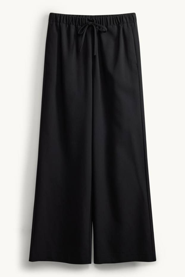 Femei - Pantaloni office - talie medie - wide leg - negru