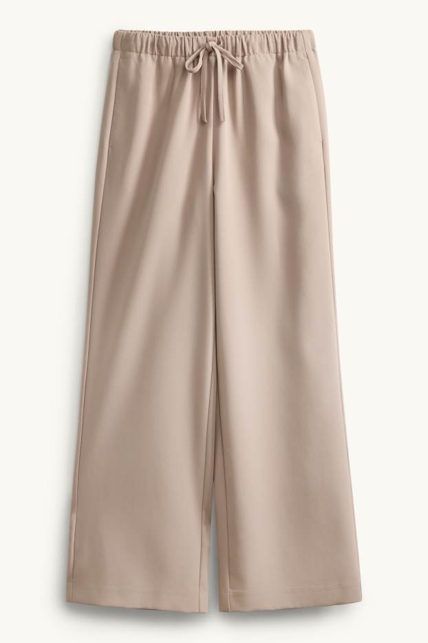 Femei - Pantaloni office - talie medie - wide leg - bej