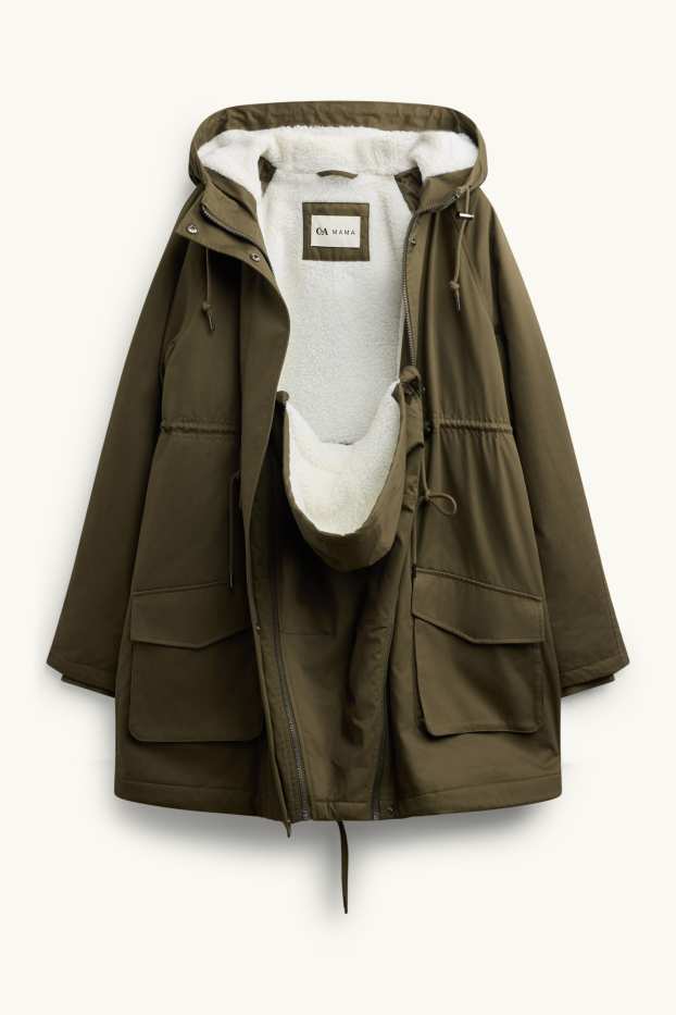 Donna - Parka tecnico premaman con cappuccio e inserto porta-bebè - verde scuro
