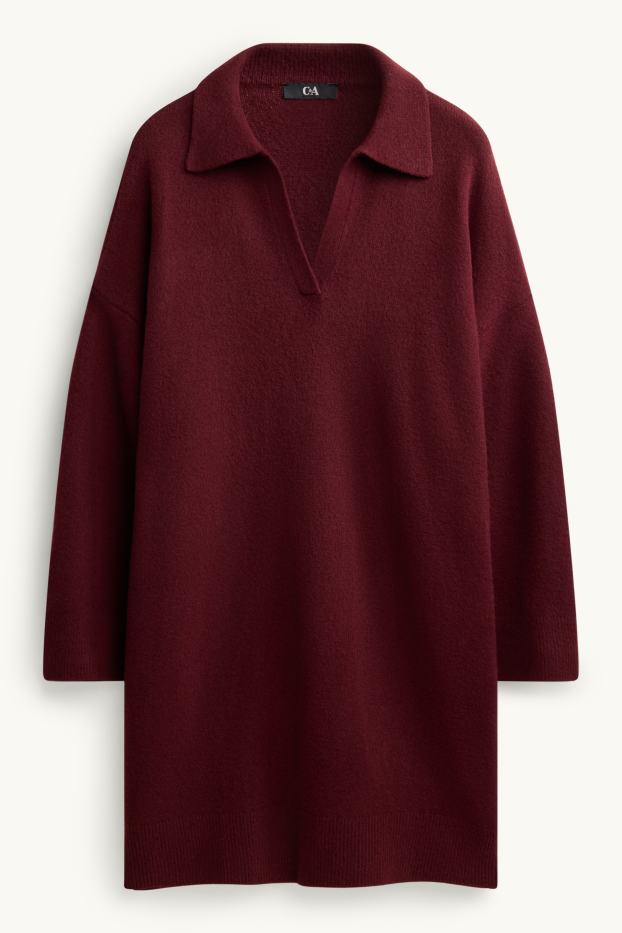 Dames - Gebreide jurk - straight fit - bordeaux