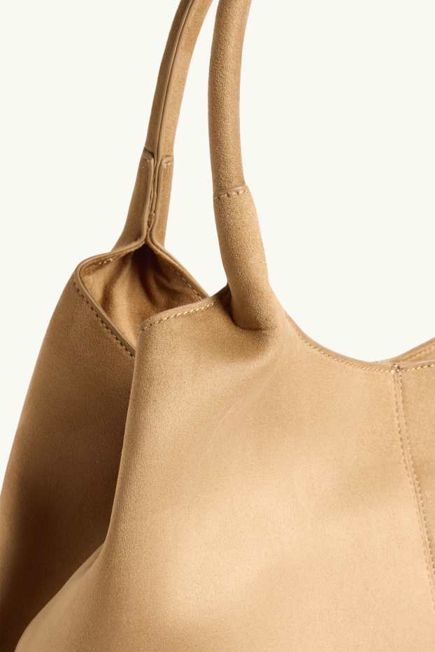 Dames - Grote shopper - imitatiesuède - beige