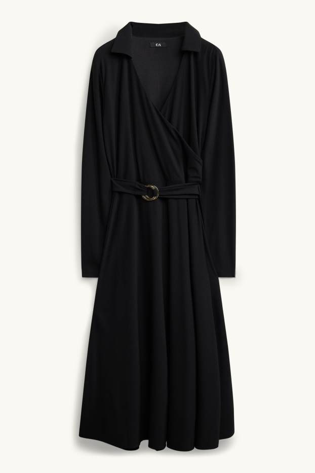 Damen - Fit & Flare Kleid mit Gürtel - schwarz