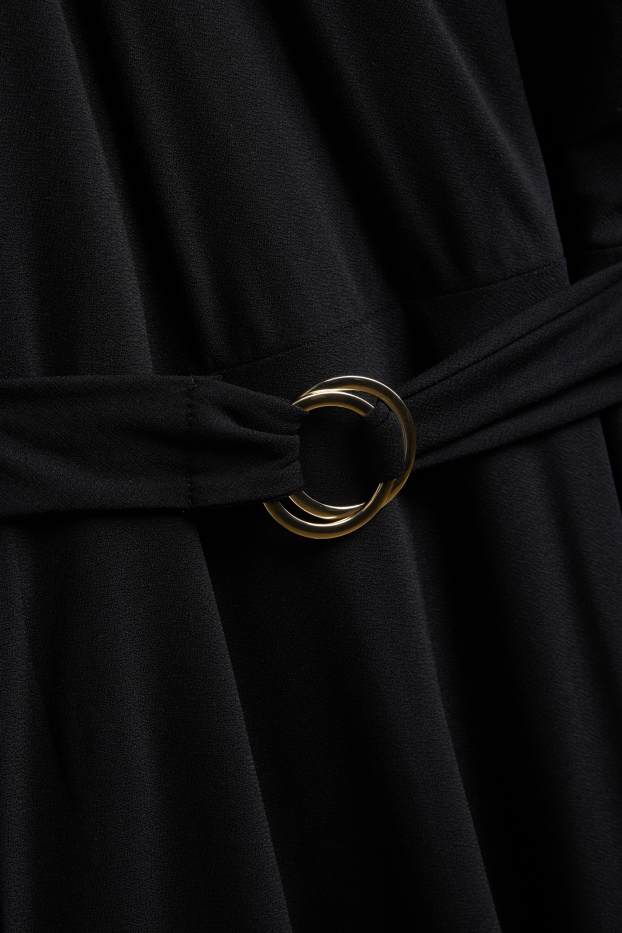 Damen - Fit & Flare Kleid mit Gürtel - schwarz