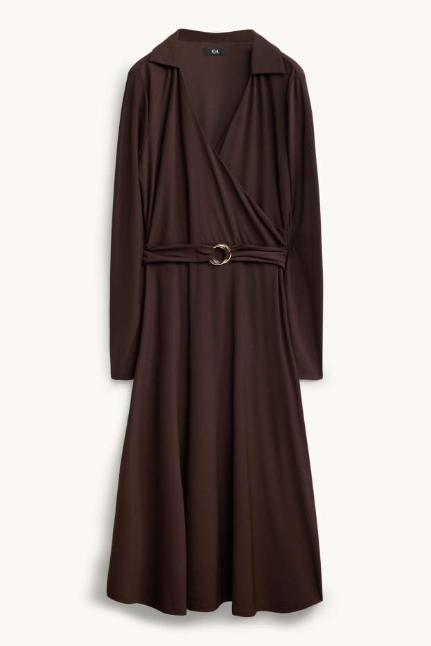 Women - Fit & flare dress with belt - dark brown