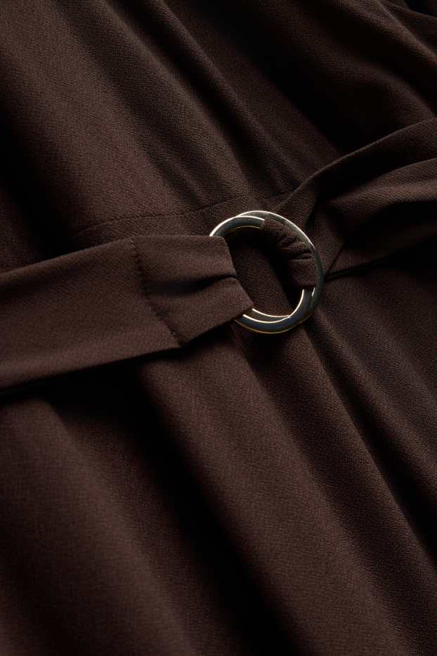 Women - Fit & flare dress with belt - dark brown