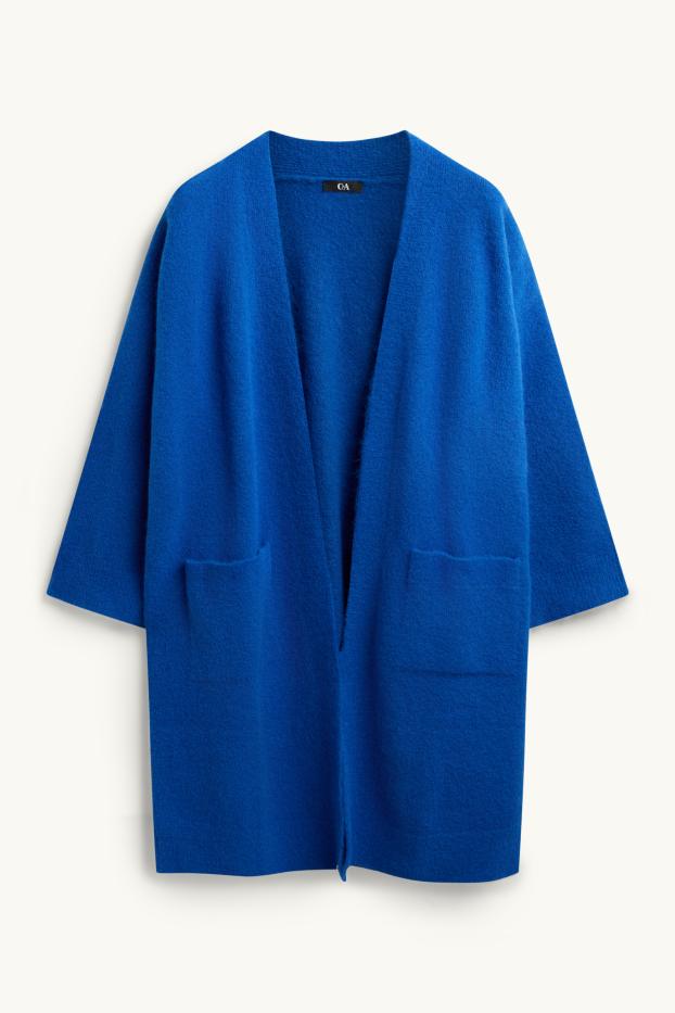 Femei - Cardigan tricotat lung - albastru