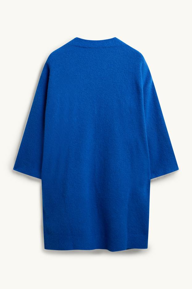 Femei - Cardigan tricotat lung - albastru