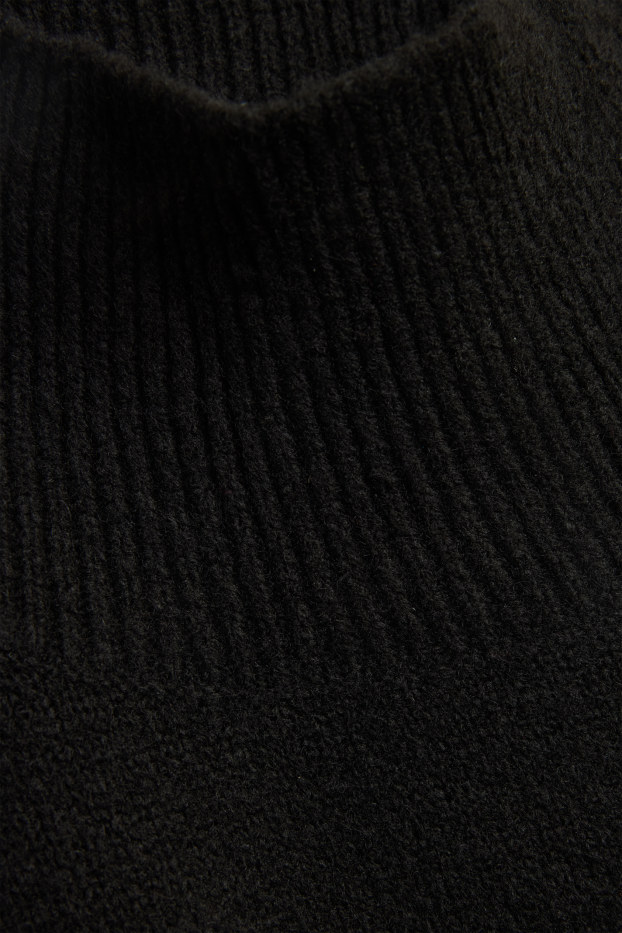Dames - Gebreide jurk met opstaande kraag - straight fit - zwart