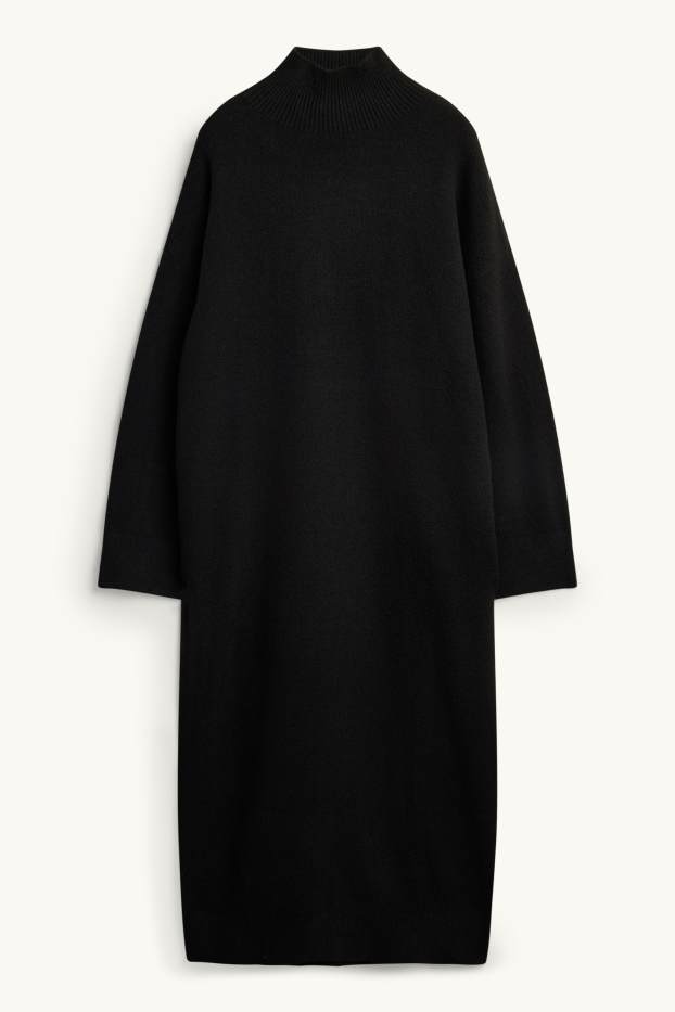 Dames - Gebreide jurk met opstaande kraag - straight fit - zwart
