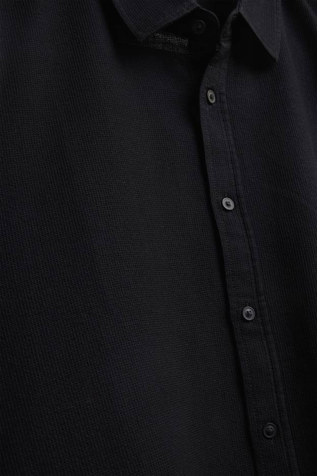 Heren - Overhemd - regular fit - Kent - met structuur - zwart