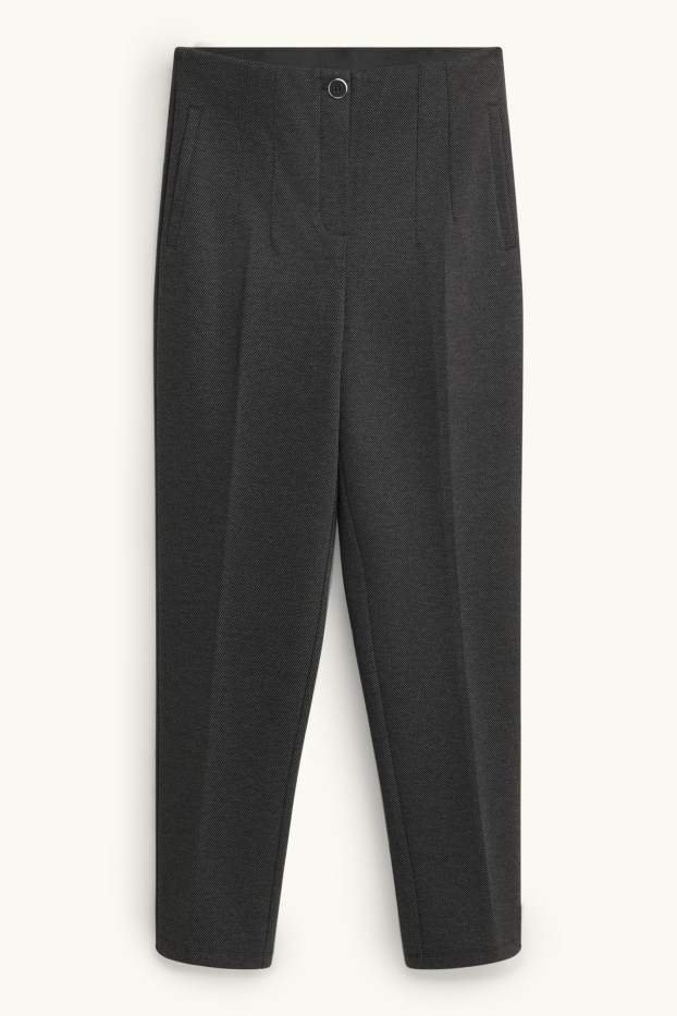 Dámské - Crop plátěné kalhoty - high waist - tapered fit - antracitová