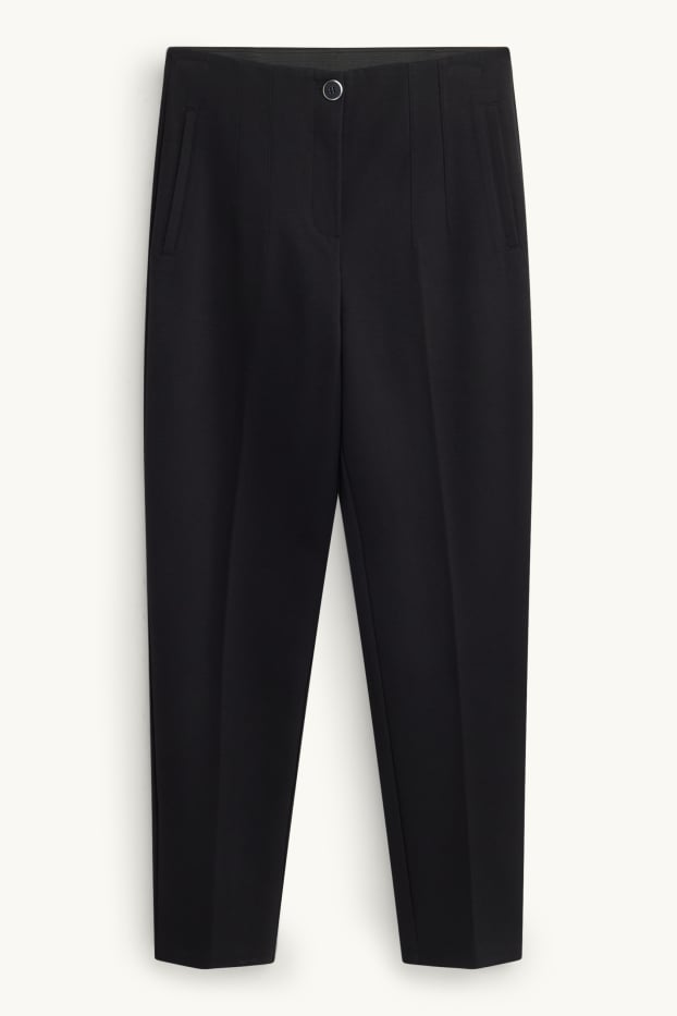 Dámské - Crop plátěné kalhoty - high waist - tapered fit - černá