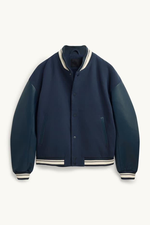 Men - Varsity jacket - dark blue / creme white