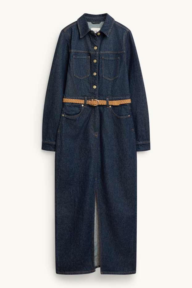 Donna - Vestito a blusa di jeans con cintura - jeans blu scuro