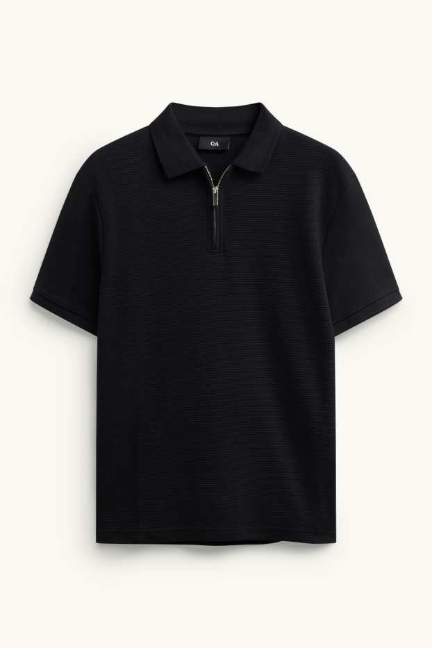 Herren - Poloshirt - Regular Fit - gerippt - schwarz