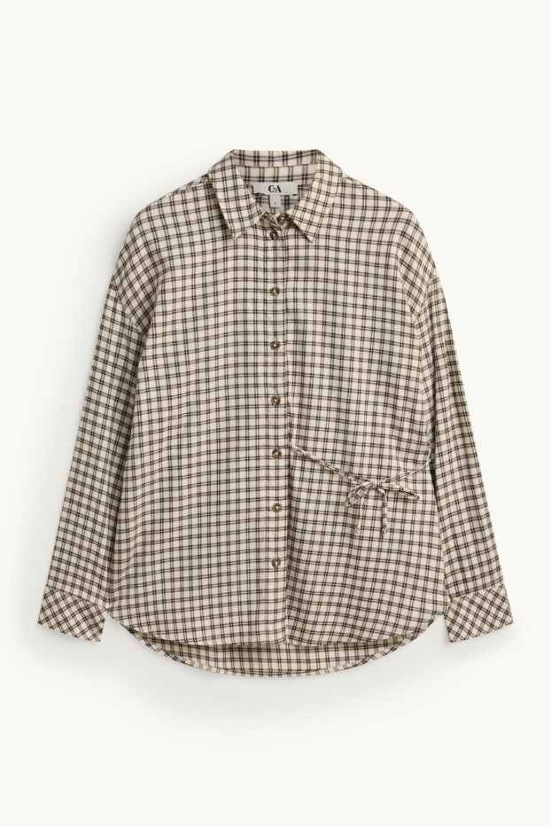 Dona - Brusa - oversized - de quadres - marró/beix