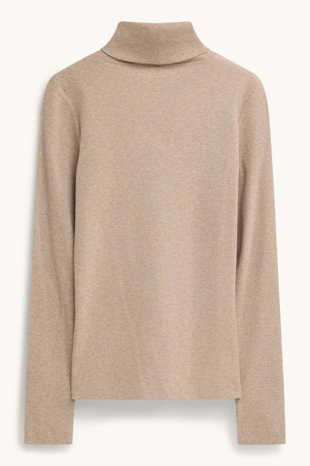 Damen - Rollkragenshirt - gerippt - beige