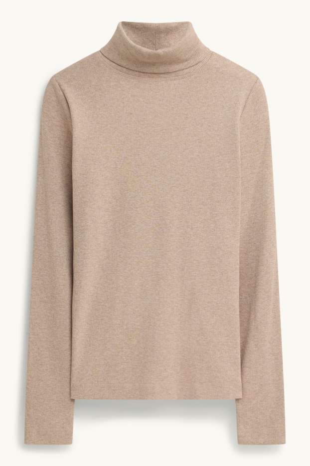 Damen - Rollkragenshirt - gerippt - beige