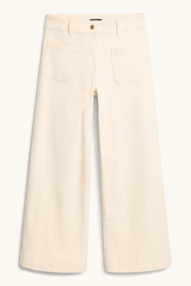 Femei - Pantaloni de stofă - talie medie - wide leg - crem