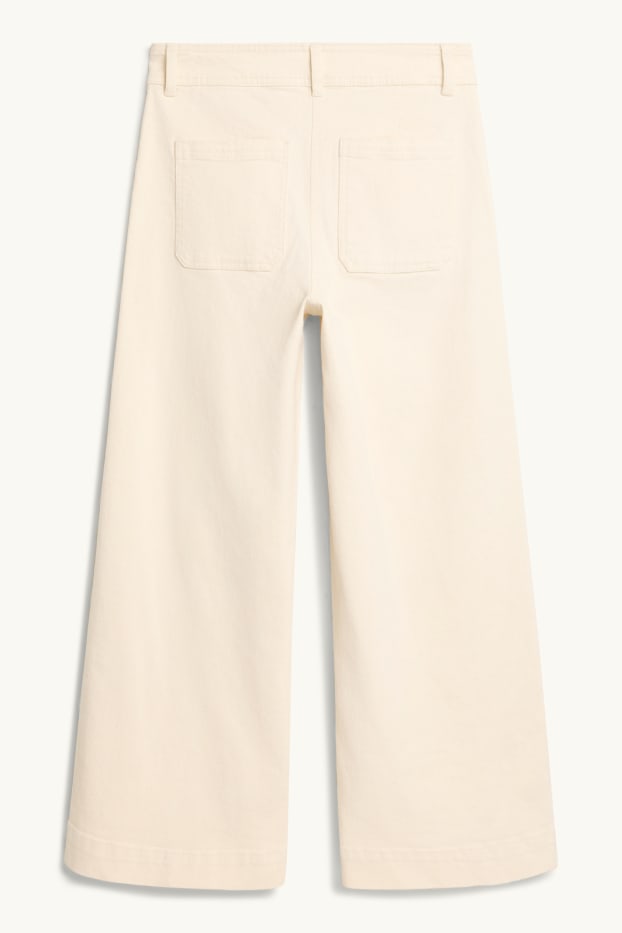 Femei - Pantaloni de stofă - talie medie - wide leg - crem