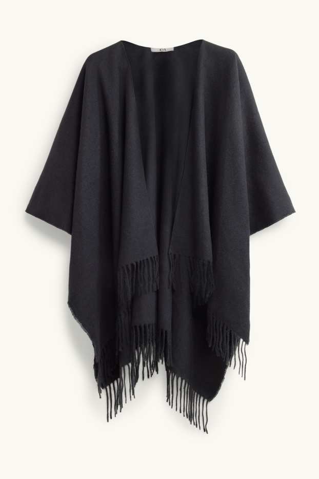 Women - Fringed poncho - black