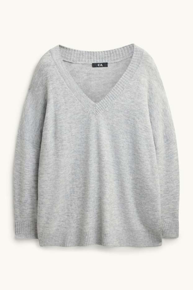 Women - V-neck jumper - gray