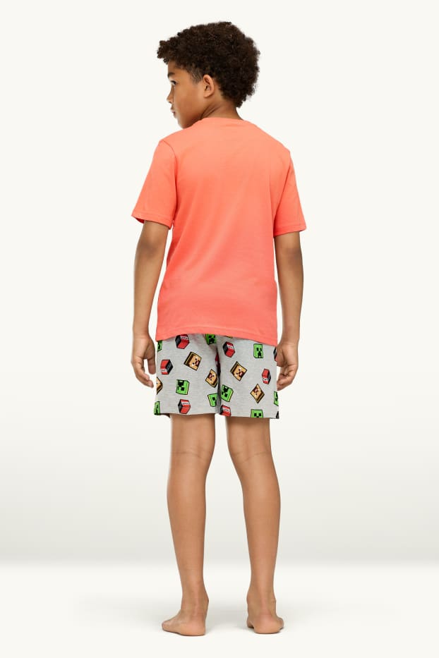 Enfants garçons - Minecraft - pyjashort - 2 pièces - orange / gris