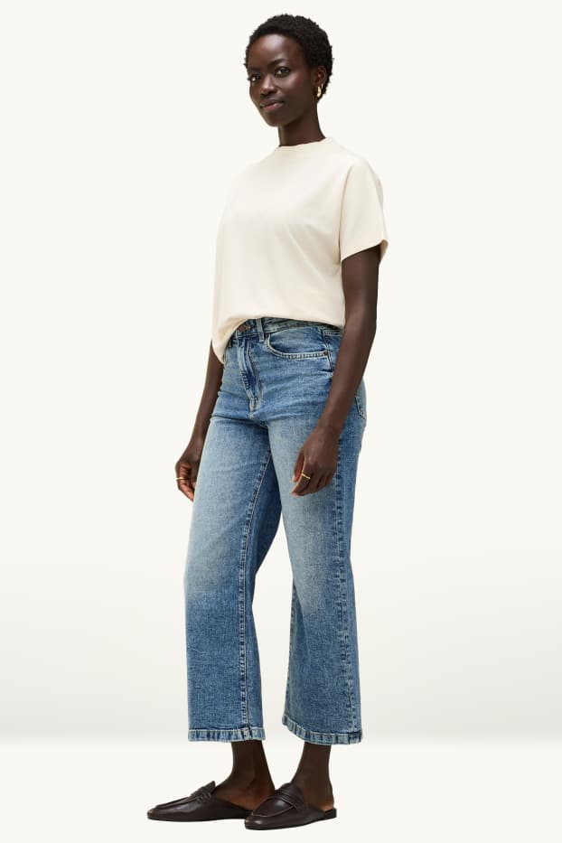 Damen - Crop Wide Leg Jeans - High Waist - jeansblau