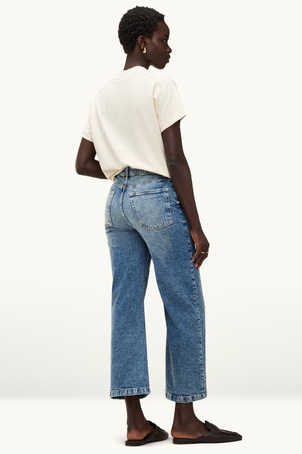 Damen - Crop Wide Leg Jeans - High Waist - jeansblau