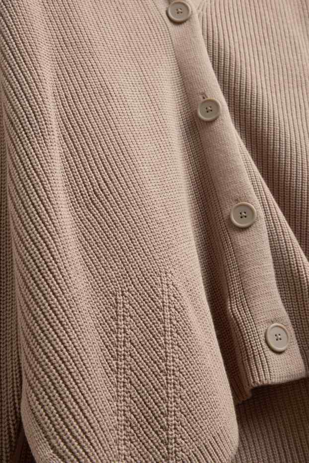 Femmes - Gilet en maille - finition côtelée - couleur nougat