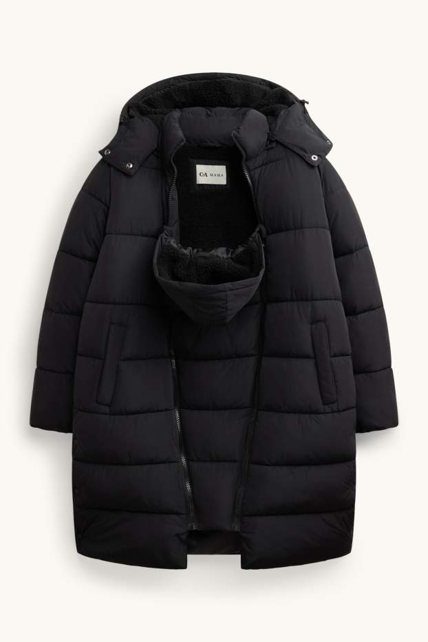 Femmes - Parka de sport de grossesse avec capuche et empiècement porte-bébé - noir