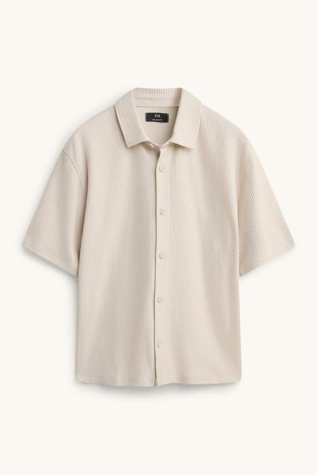 Heren - Overhemd - relaxed fit - Kent - geribd - licht beige