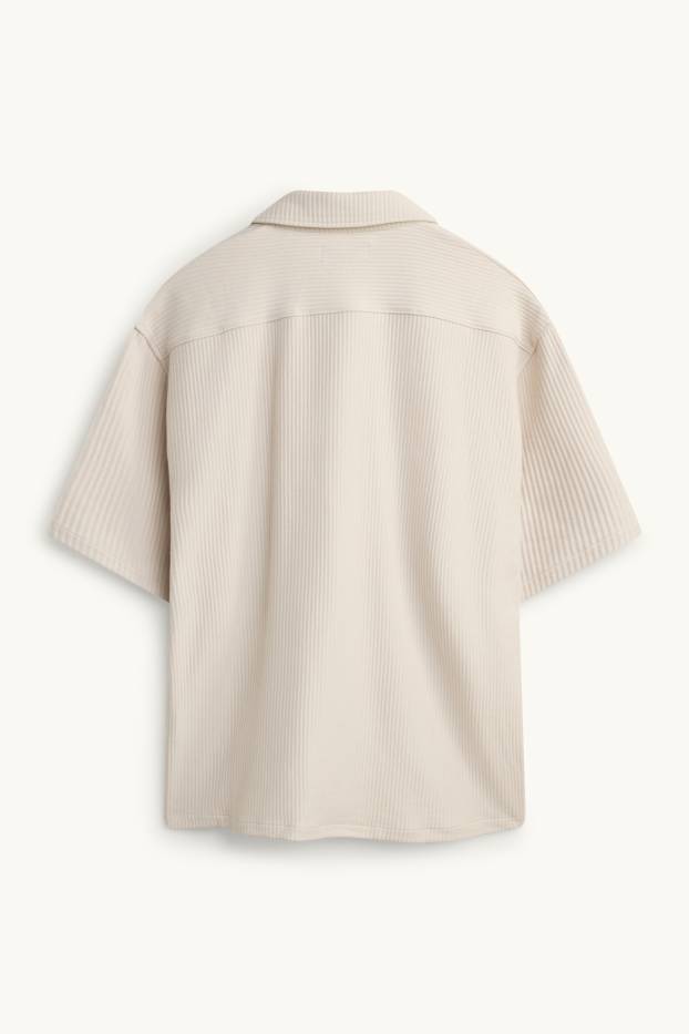 Heren - Overhemd - relaxed fit - Kent - geribd - licht beige