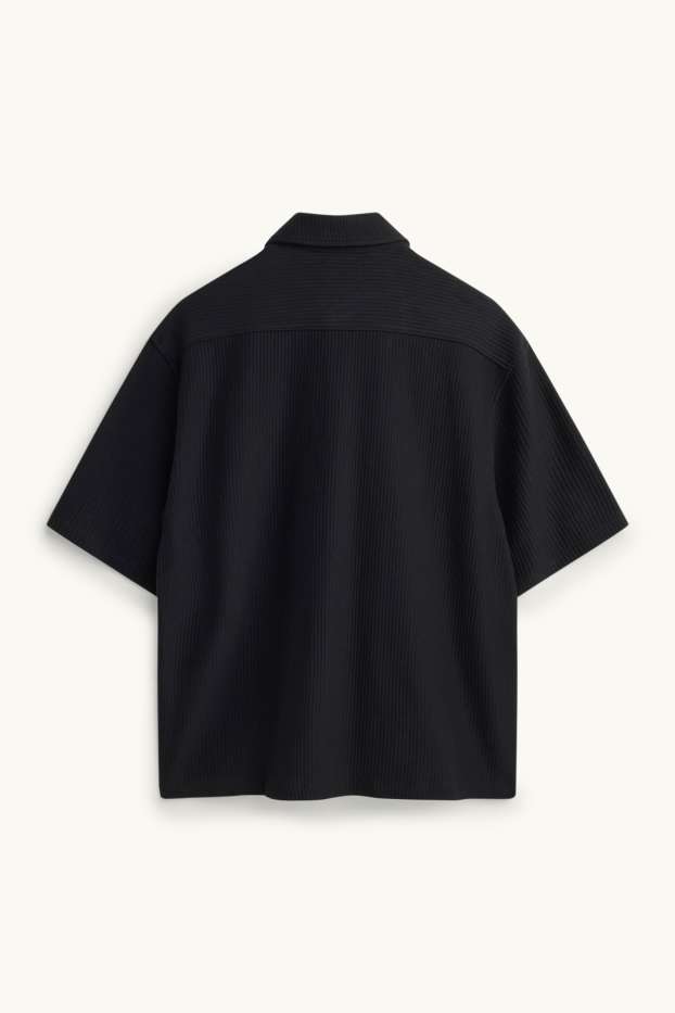 Uomo - Camicia - relaxed fit - collo all'italiana - a coste - nero