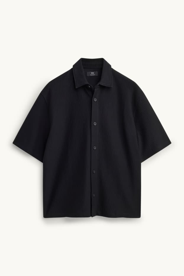 Uomo - Camicia - relaxed fit - collo all'italiana - a coste - nero