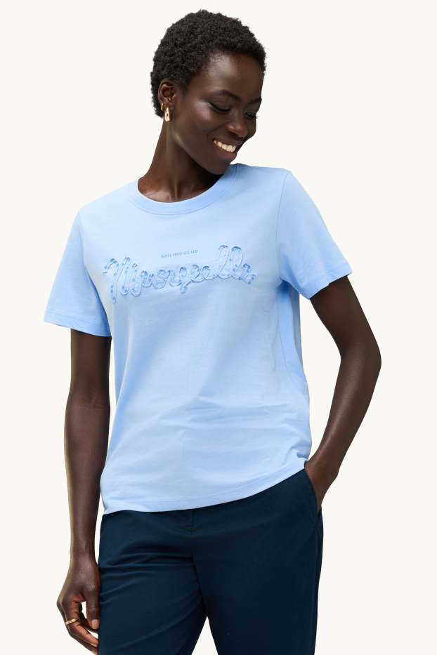 Femei - Tricou - regular fit - aspect lucios - albastru deschis