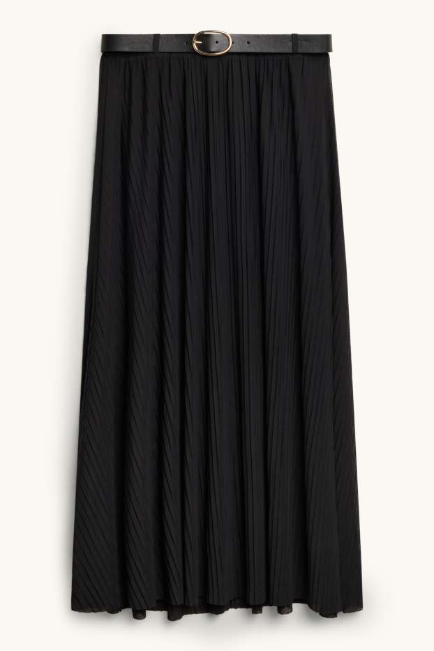 Femmes - Jupe plissée avec ceinture - noir
