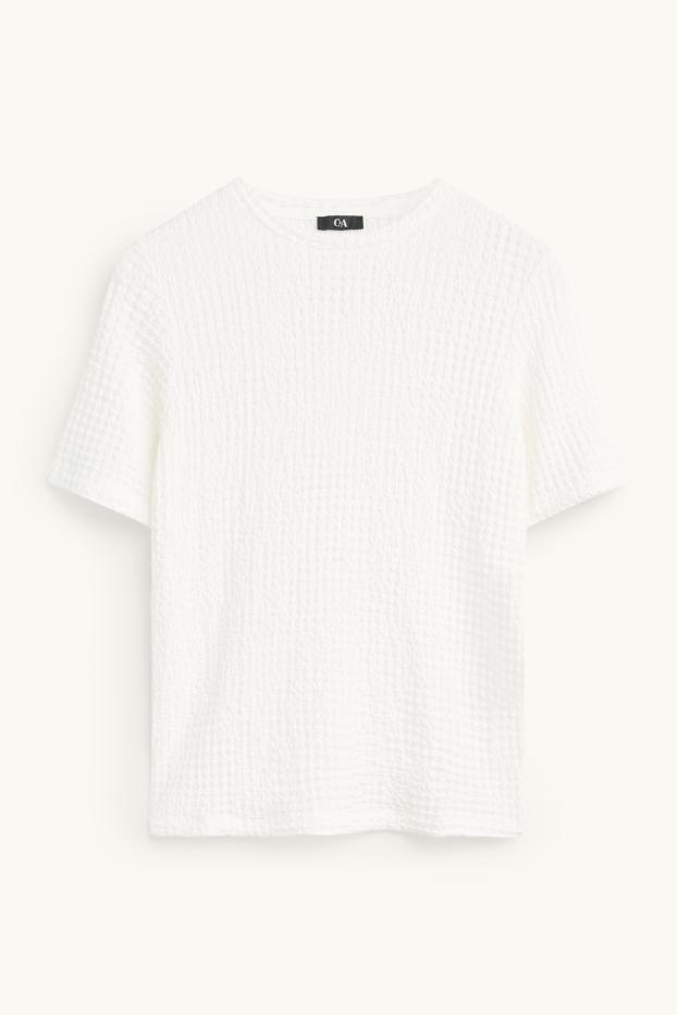 Femmes - T-shirt - regular fit - finition texturée - blanc
