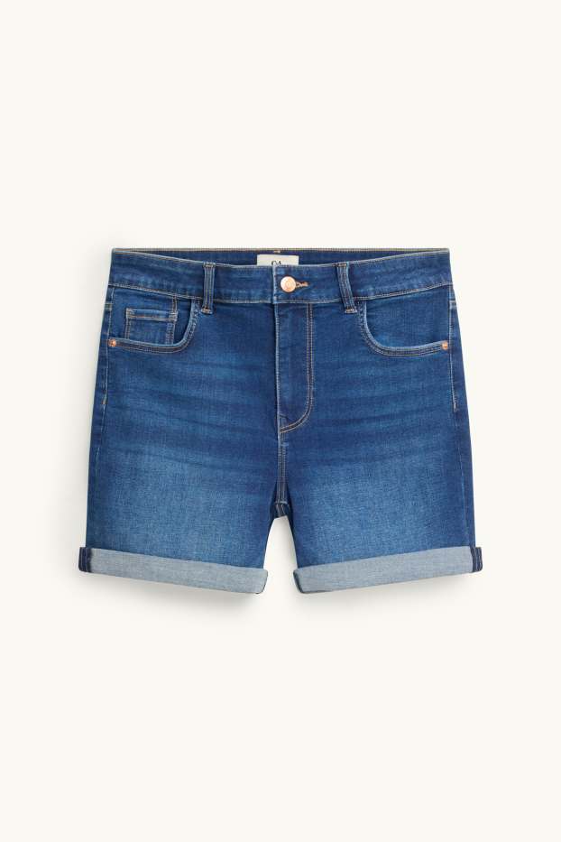 Dames - Korte spijkerbroek - mid waist - jeansblauw