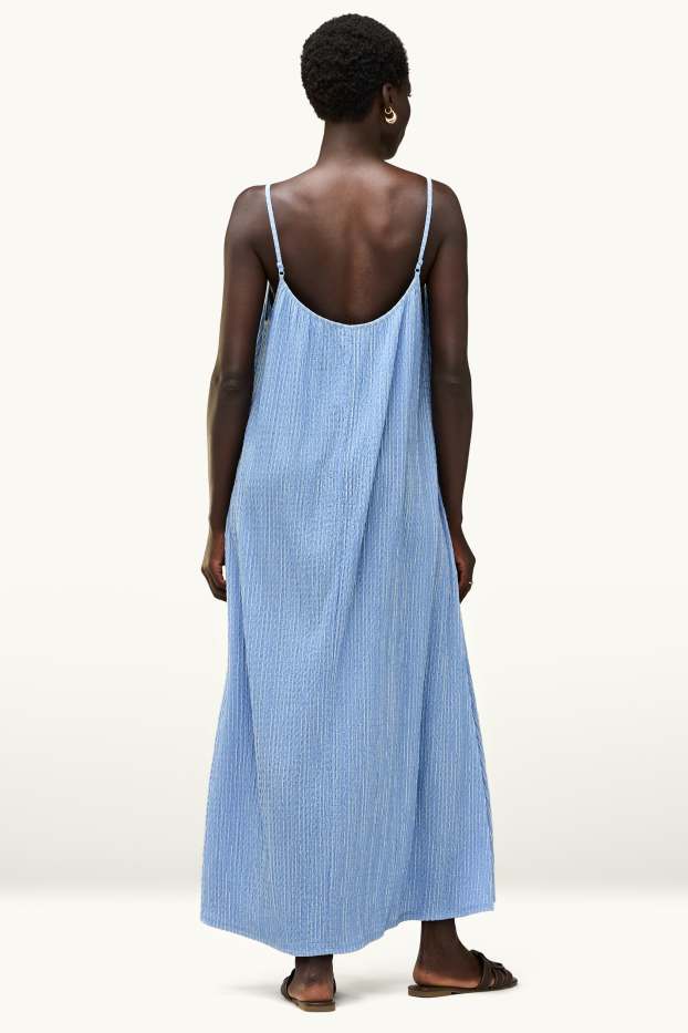 Damen - Kleid - gestreift - strukturiert - blau / weiß