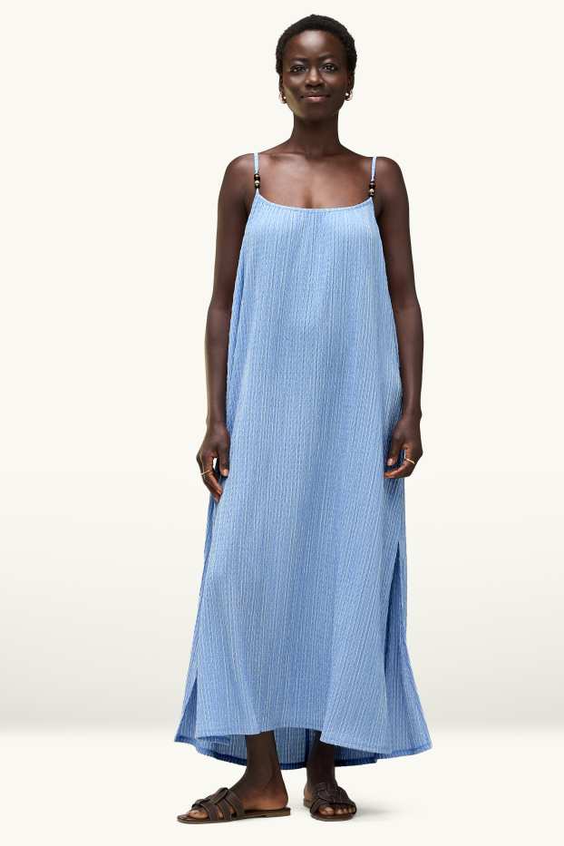 Damen - Kleid - gestreift - strukturiert - blau / weiß