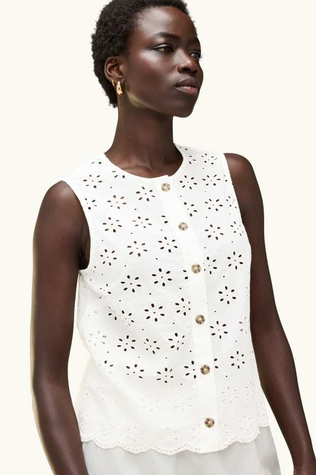 Dames - Blouse - broderie Anglaise - wit