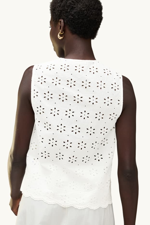 Dames - Blouse - broderie Anglaise - wit