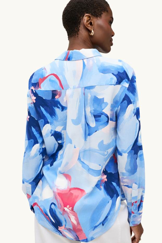 Women - Shirt blouse - patterned - blue