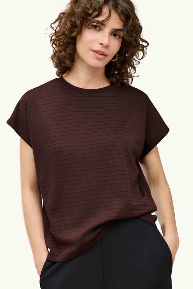 Femei - Tricou - regular fit - cu dungi - maro închis