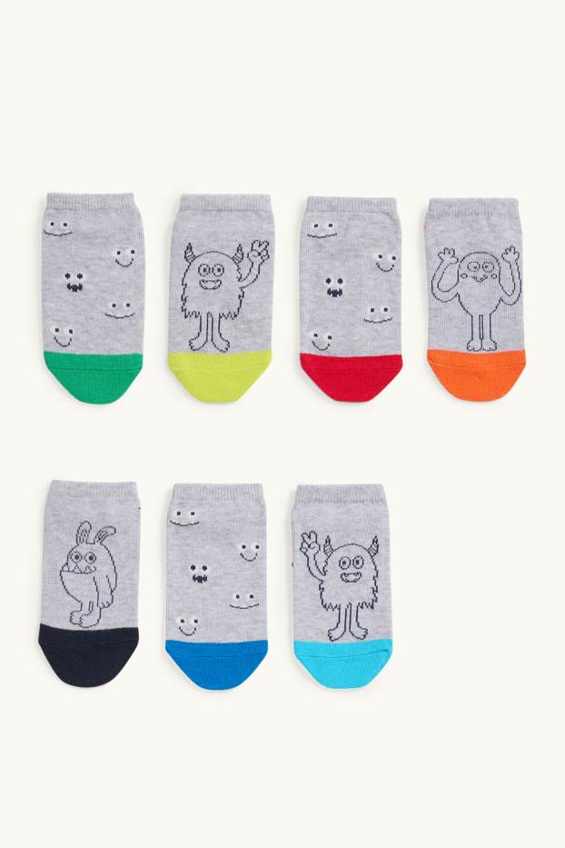 Kinder Buben - Multipack 7er - Monster - Sneakersocken mit Motiv - grau