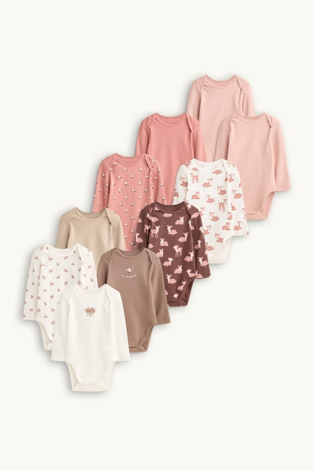 Baby: meisjes - Set van 10 - reekalfje en bloem - rompertje - lichtbruin