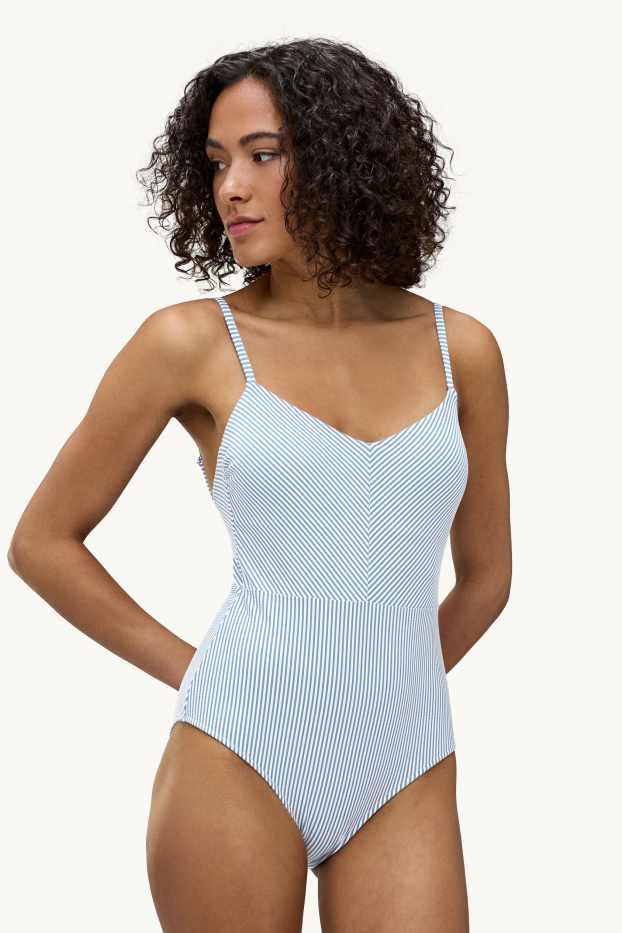 Dames - Badpak - voorgevormd - LYCRA® XTRA LIFE™ - gestreept - blauw / wit