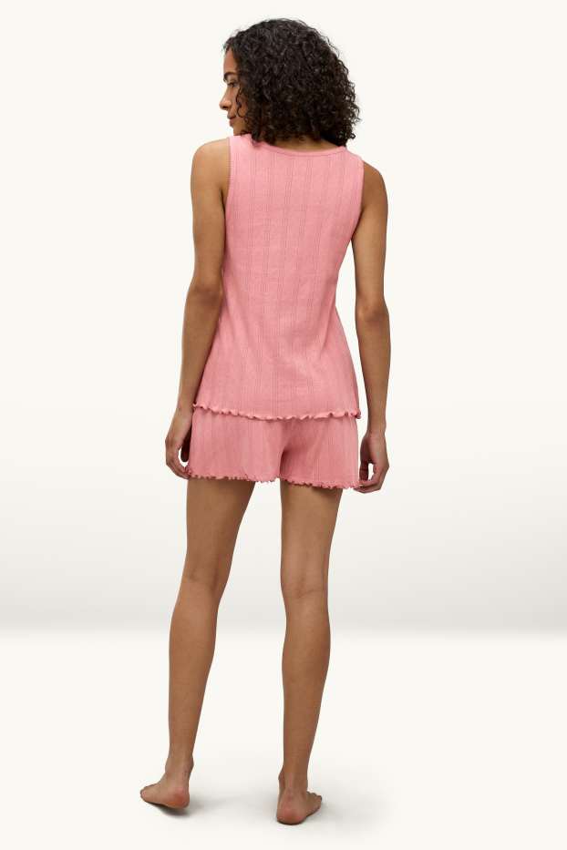 Dona - Pijama curt de teixit d’ordit calat - coral